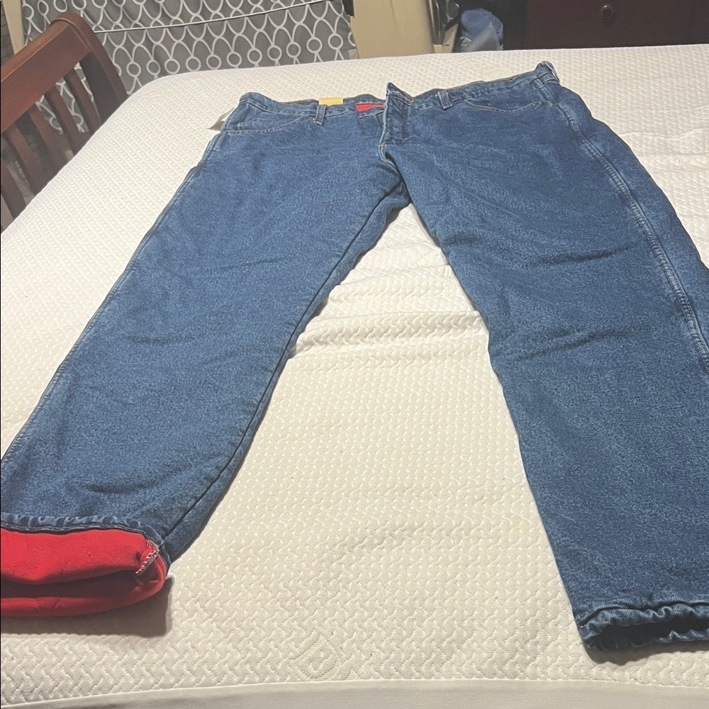 Wrangler Relaxed Fit Blue Jeans with Red Accents